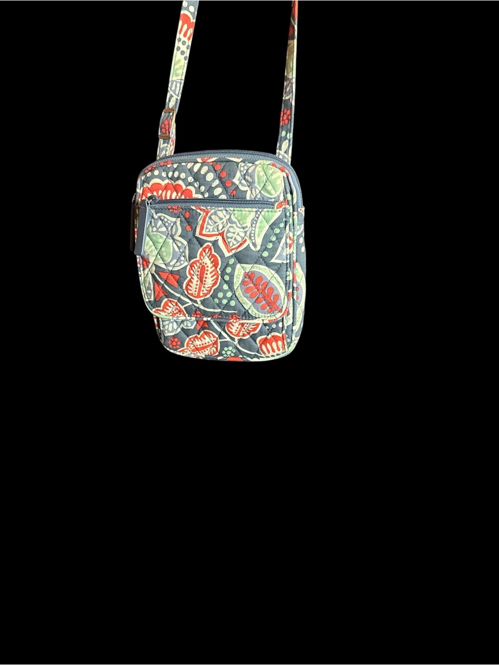 Vera Bradley Quilted Crossbody - Navy with Red & Green Floral Accents